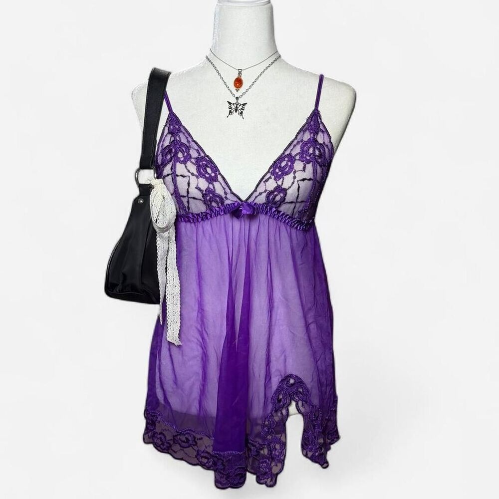 Vintage Y2K Frederick's of hollywood Women's Purple Lingerie Top